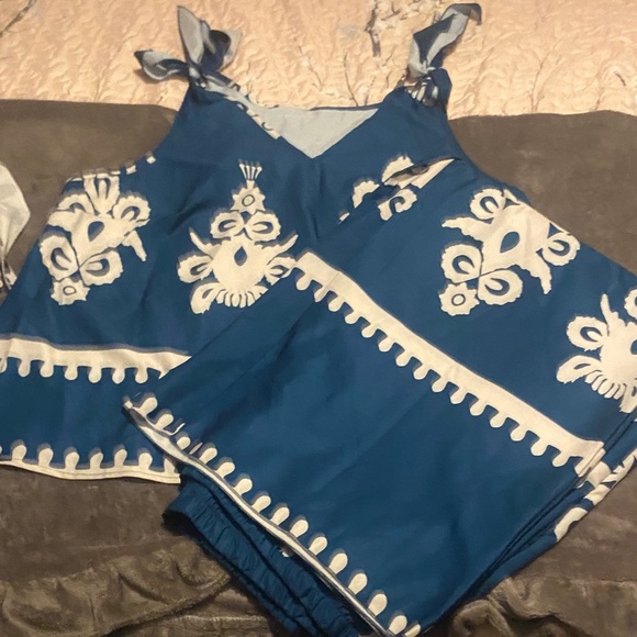SHEIN Other - SHEIN Blue and White Embroidered Two-Piece Set